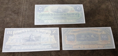 Réimpression sur papier avec filigrane Banque de la Nouvelle-Écosse + Colombie-Britannique 1863-1913.