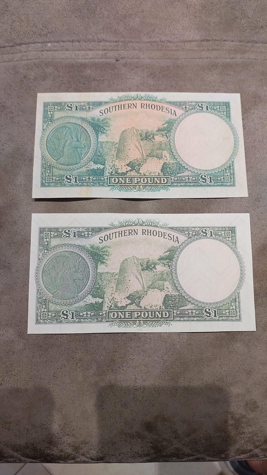 Reprint on paper with W/M Bank of Southern Rhodesia 1938-1958 y. UK colony.