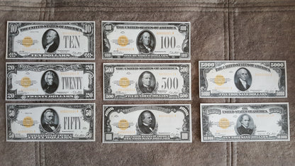 Réimpression sur papier avec filigrane Billets américains en or 1928. LIVRAISON GRATUITE !!!