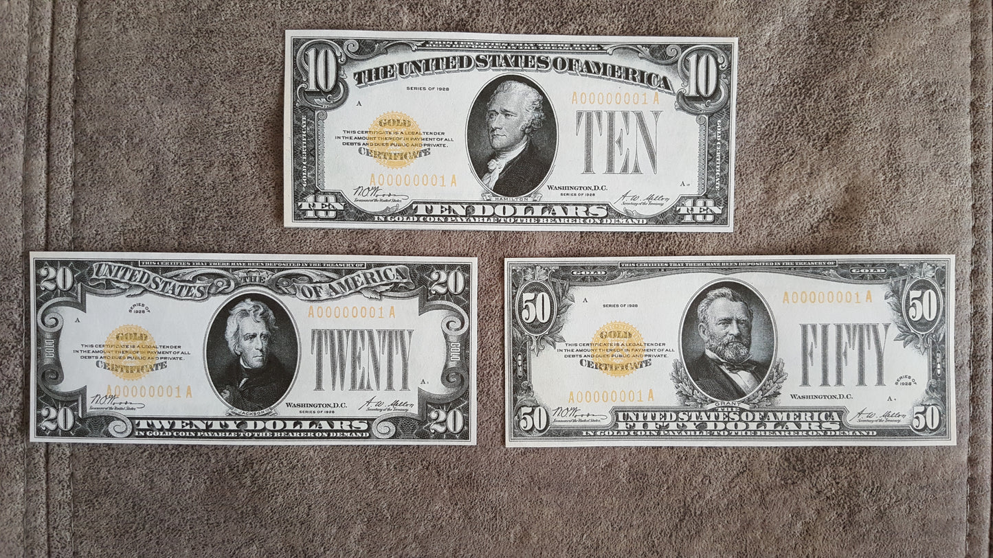 Reprint on paper with W/M United States Gold Notes 1928 y. FREE SHIPPING !!!