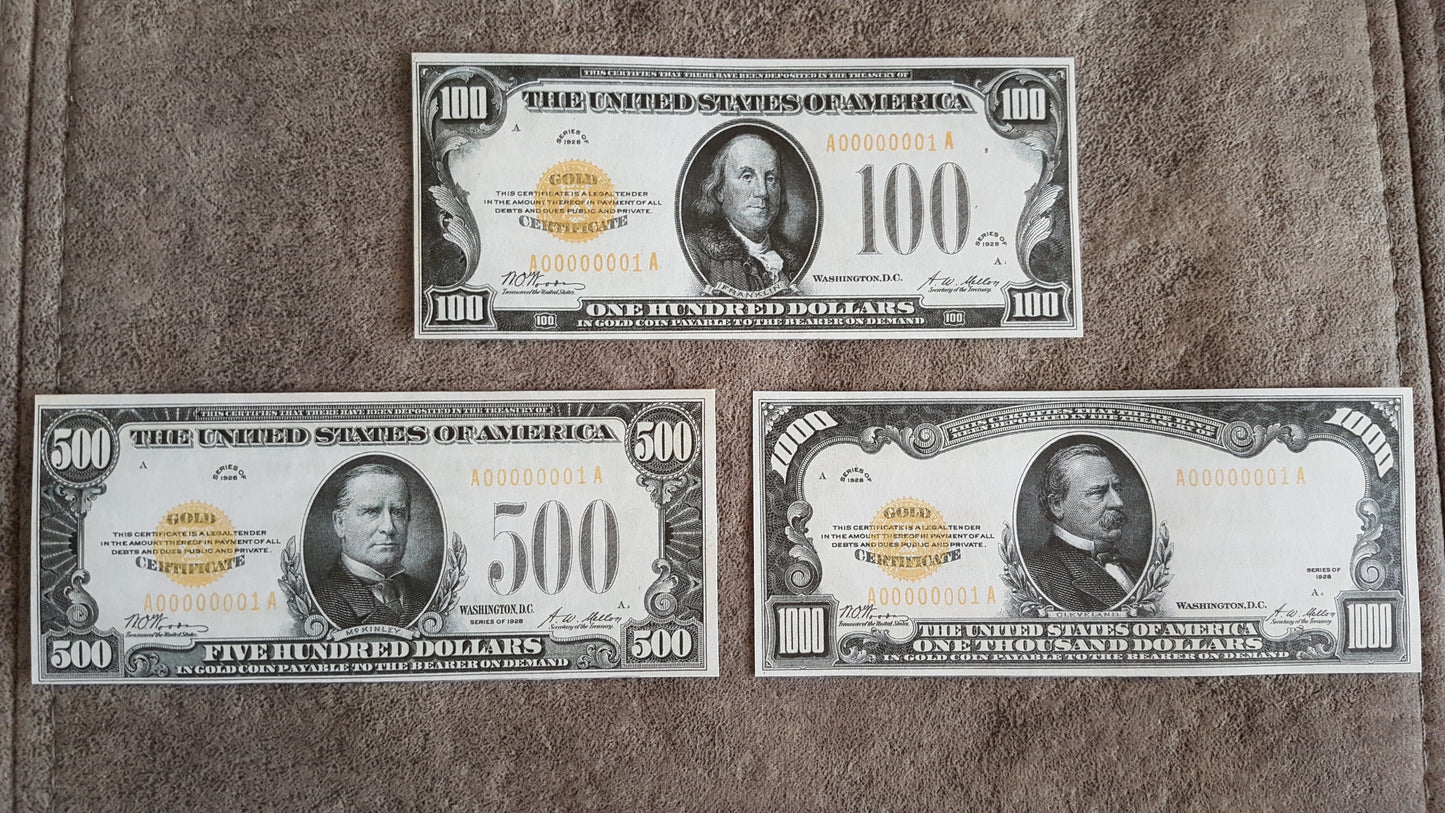Reprint on paper with W/M United States Gold Notes 1928 y. FREE SHIPPING !!!