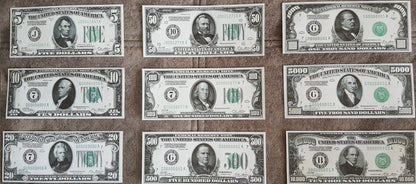 Réimpression sur papier avec filigrane, billets de banque des États-Unis de 1928. LIVRAISON GRATUITE !