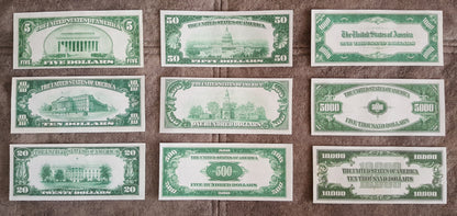 Réimpression sur papier avec filigrane, billets de banque des États-Unis de 1928. LIVRAISON GRATUITE !