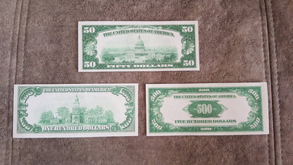 Réimpression sur papier avec filigrane, billets de banque des États-Unis de 1928. LIVRAISON GRATUITE !