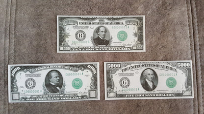 Réimpression sur papier avec filigrane, billets de banque des États-Unis de 1928. LIVRAISON GRATUITE !