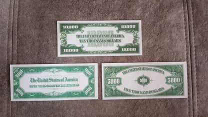 Réimpression sur papier avec filigrane, billets de banque des États-Unis de 1928. LIVRAISON GRATUITE !