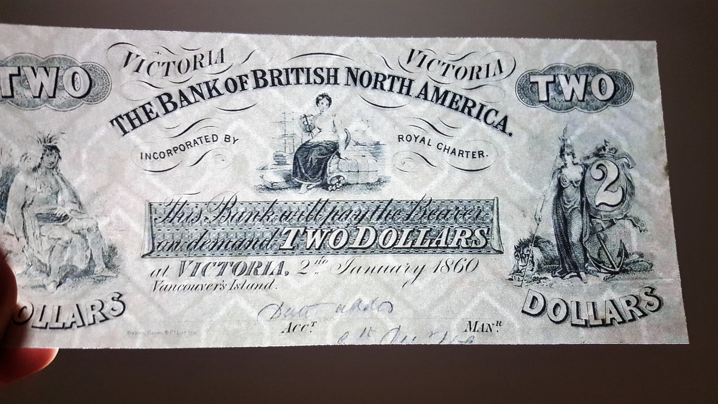 Reprint on paper with W/M Canada Bank of Britsh North America 1848 - 1911 y.