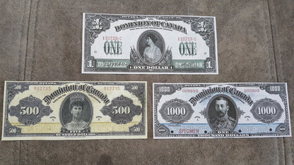 Réimpression sur papier avec filigrane (SET-A) Dominion Bank of Canada 1900-1917. Livraison gratuite