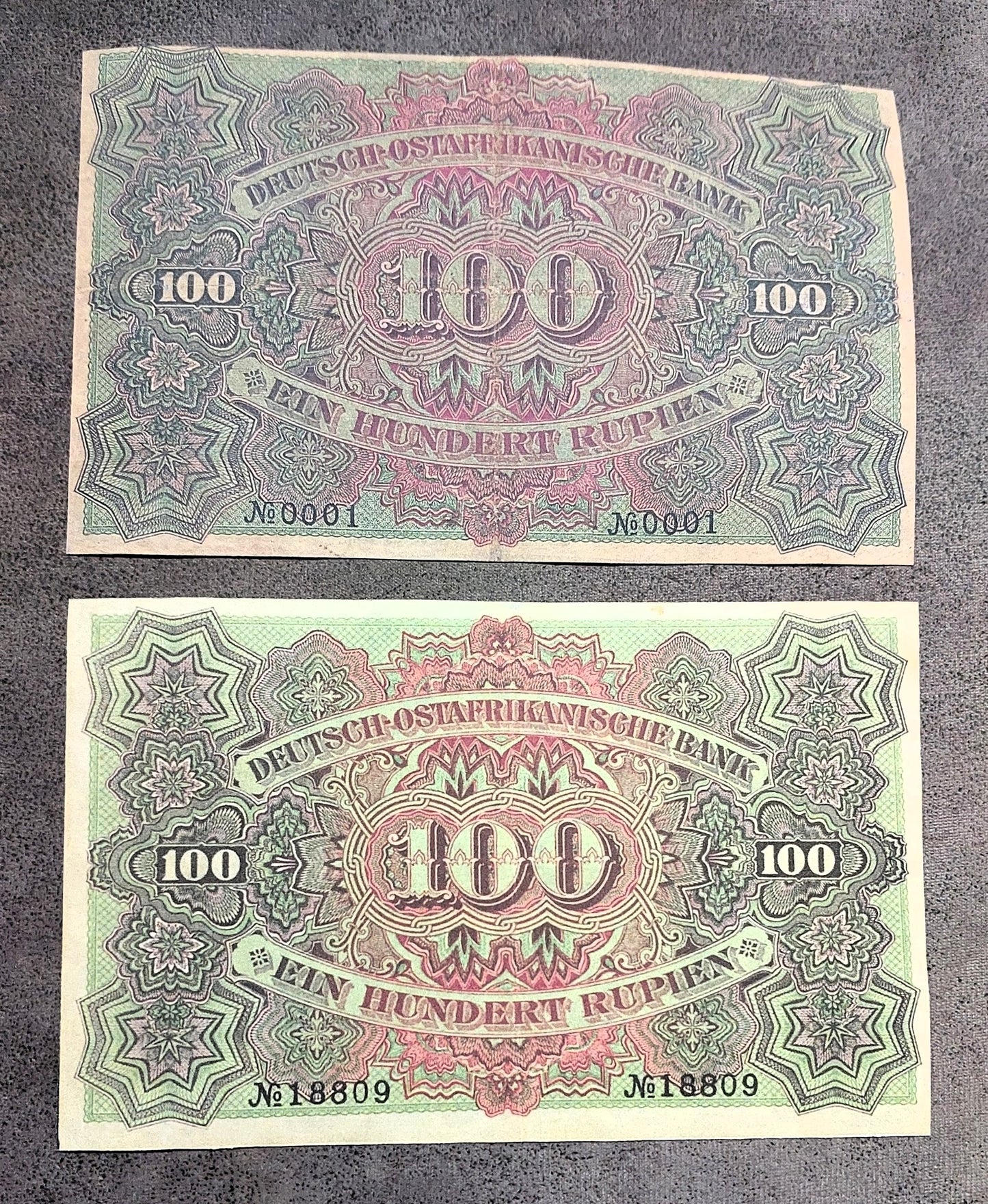 Reprint on paper with W/M German East Africa 5, 10, 50, 100, 500 Rupien 1905 NEW