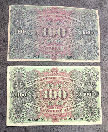 Réimpression sur papier avec filigrane Afrique Orientale Allemande 5, 10, 50, 100, 500 Rupies 1905 NOUVEAU