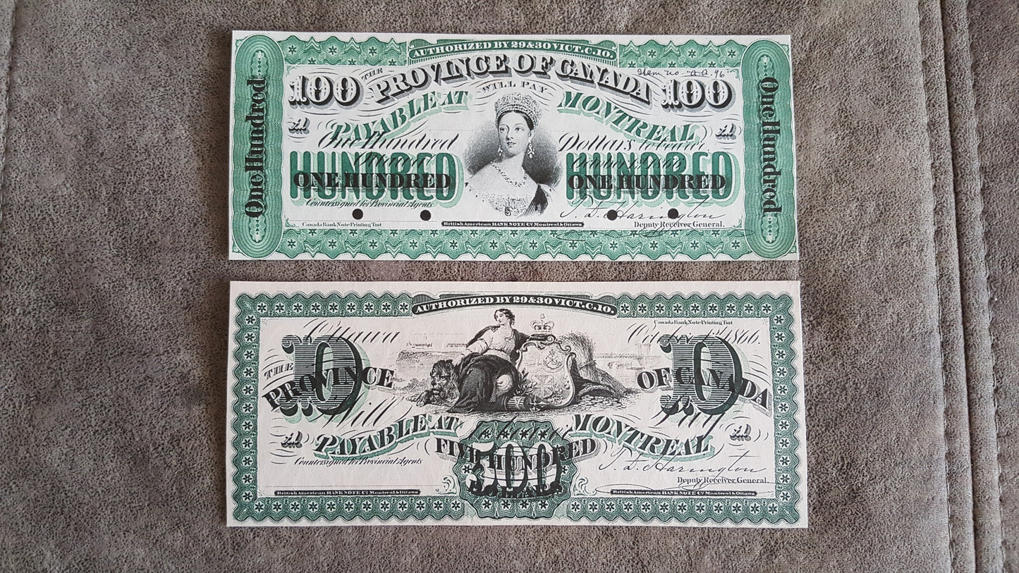 Reprint on paper with W/M Province Bank of Canada 1866 y. FREE SHIPPING !