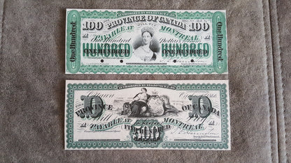 Réimpression sur papier avec filigrane Province Bank of Canada 1866 y. LIVRAISON GRATUITE !