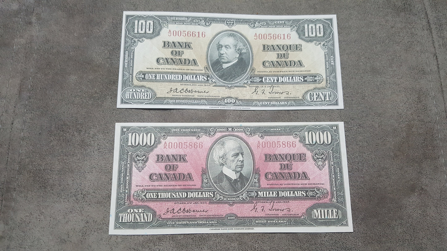 Reprint on paper  with W/M Canada (SET-A) 1937 - FREE SHIPPING