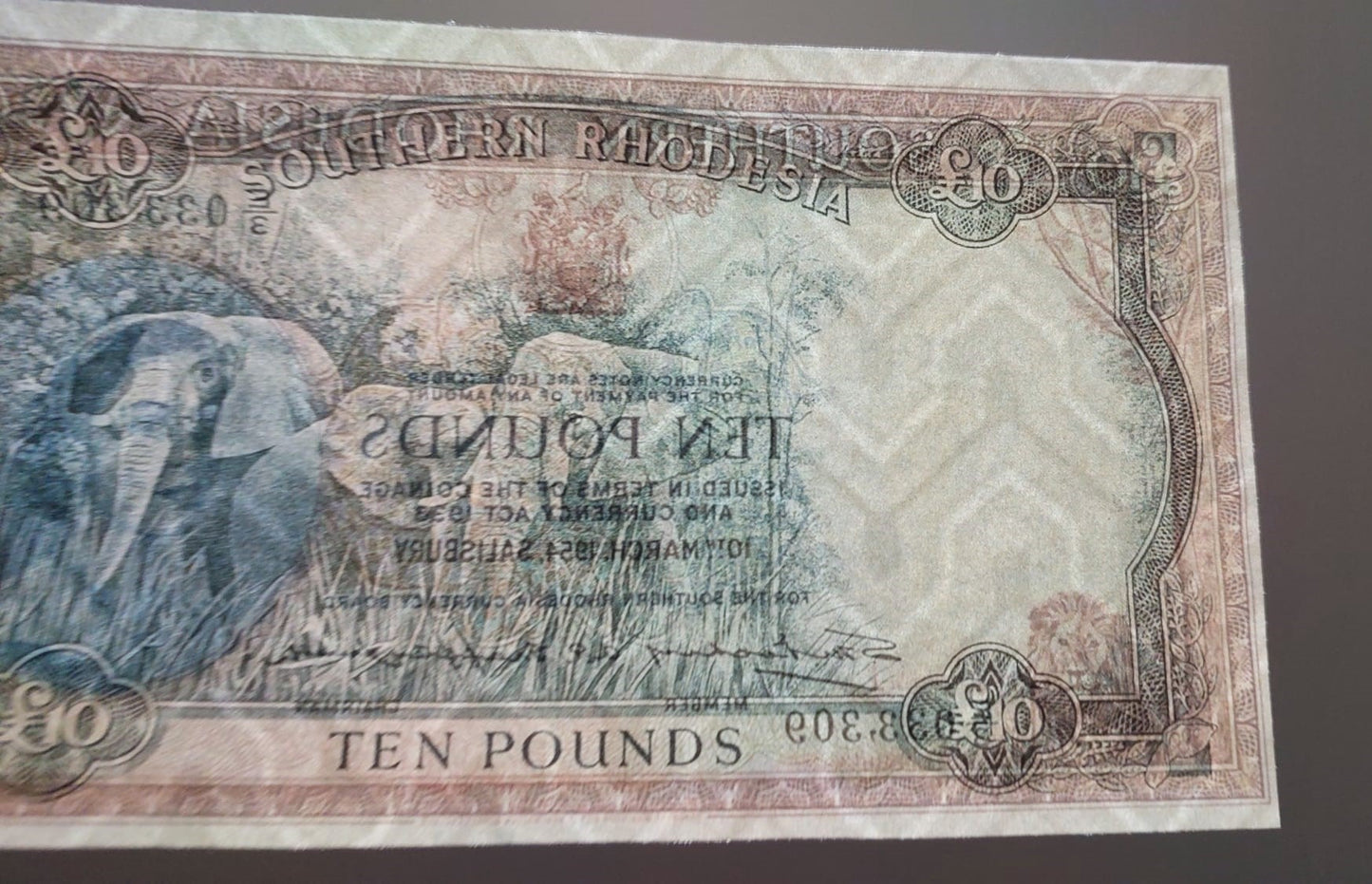 Reprint on paper with W/M Bank of Southern Rhodesia 1938-1958 y. UK colony.