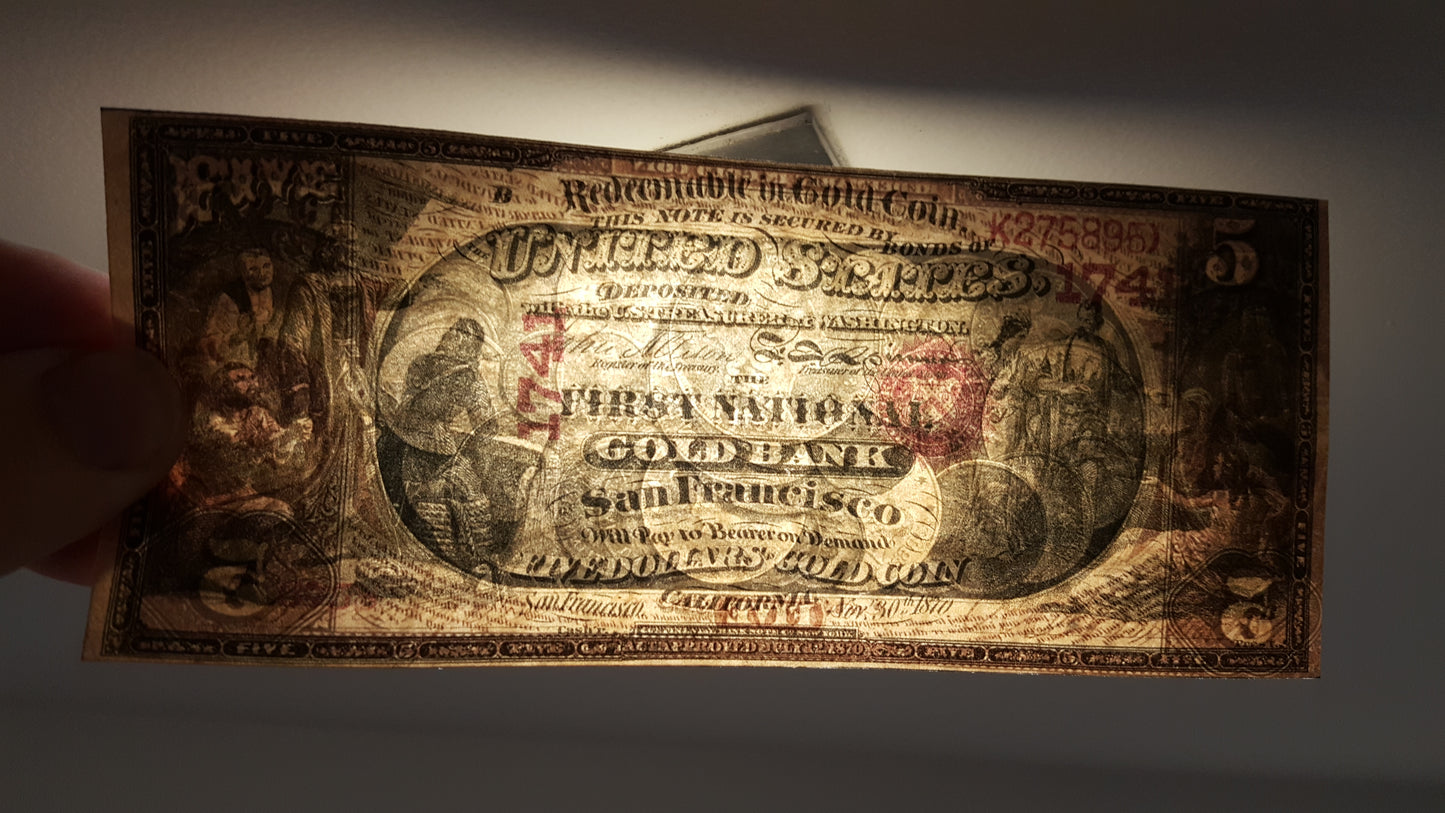 Reprint on paper with W/M United States National Bank Gold Dollar 1870 FREE SHIP