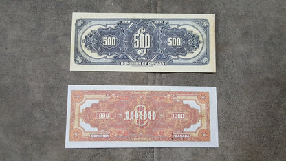 Réimpression sur papier avec filigrane SET-A Banque Dominion du Canada 1923-1924. Livraison gratuite