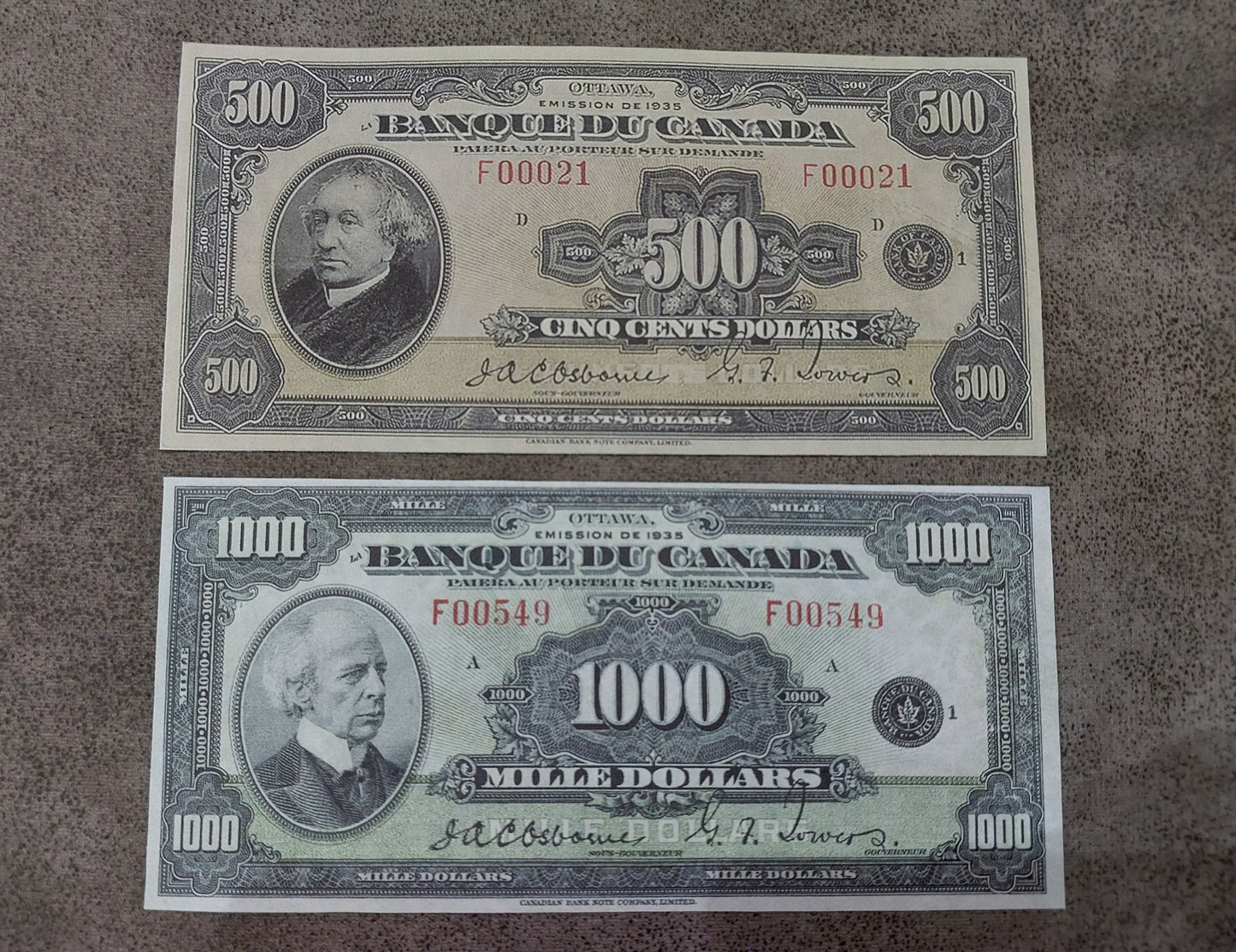 Reprint on paper  with W/M Canada (SET-B) 1935 printed in French - FREE SHIPPING