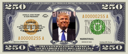 Souvenir 4 Billets États-Unis 250 Dollars 2025 avec Donald Trump LIVRAISON GRATUITE !