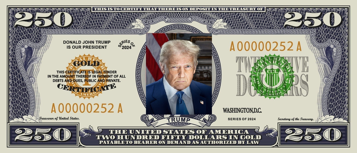 Souvenir 4 Bills United States 250 Dollar 2025 with Donald Trump FREE SHIPPING !