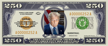 Souvenir 4 Billets États-Unis 250 Dollars 2025 avec Donald Trump LIVRAISON GRATUITE !