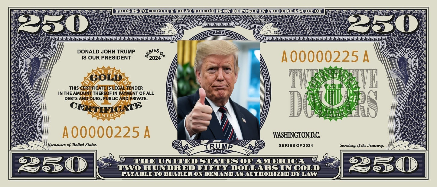 Souvenir 4 Bills United States 250 Dollar 2025 with Donald Trump FREE SHIPPING !