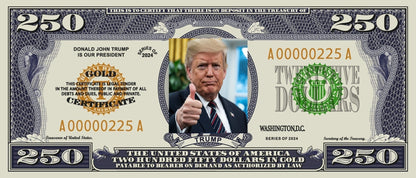 Souvenir 4 Billets États-Unis 250 Dollars 2025 avec Donald Trump LIVRAISON GRATUITE !