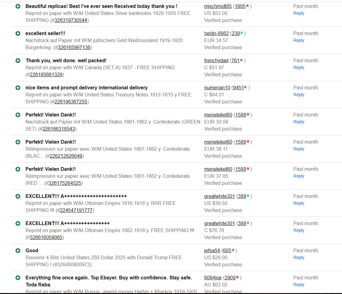 Reprint on paper with W/M United States Obsolete Currency 1837-1868  FREE SHIPP.