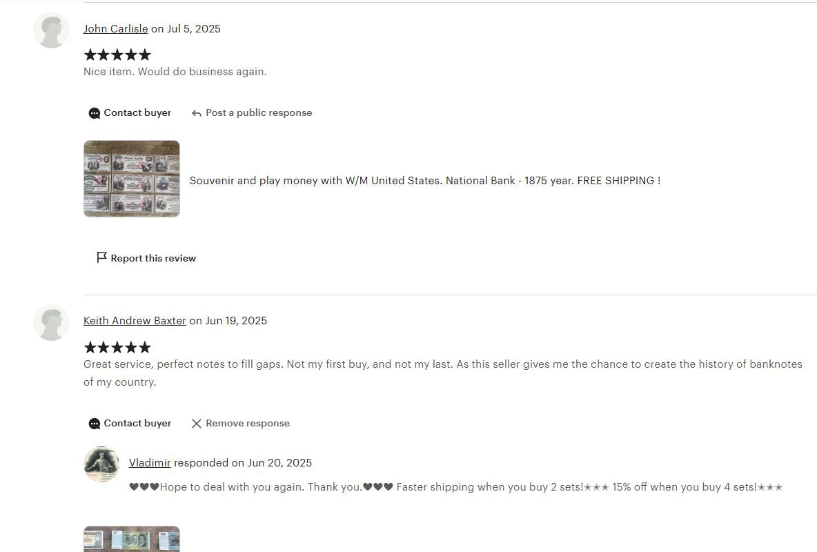 Reprint on paper with W/M United States Obsolete Currency 1837-1868  FREE SHIPP.