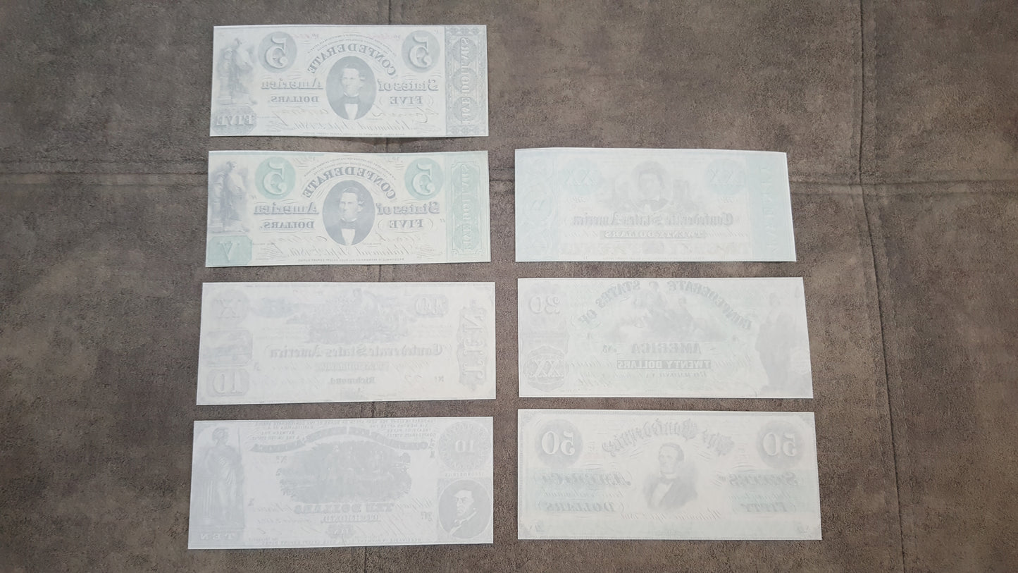 Reprint on paper with W/M United States 1861-1862 y. Confederate (GREEN SET)