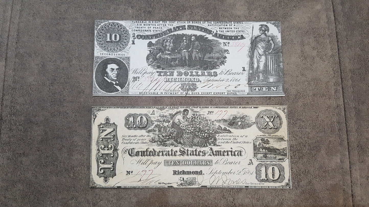 Reprint on paper with W/M United States 1861-1862 y. Confederate (GREEN SET)