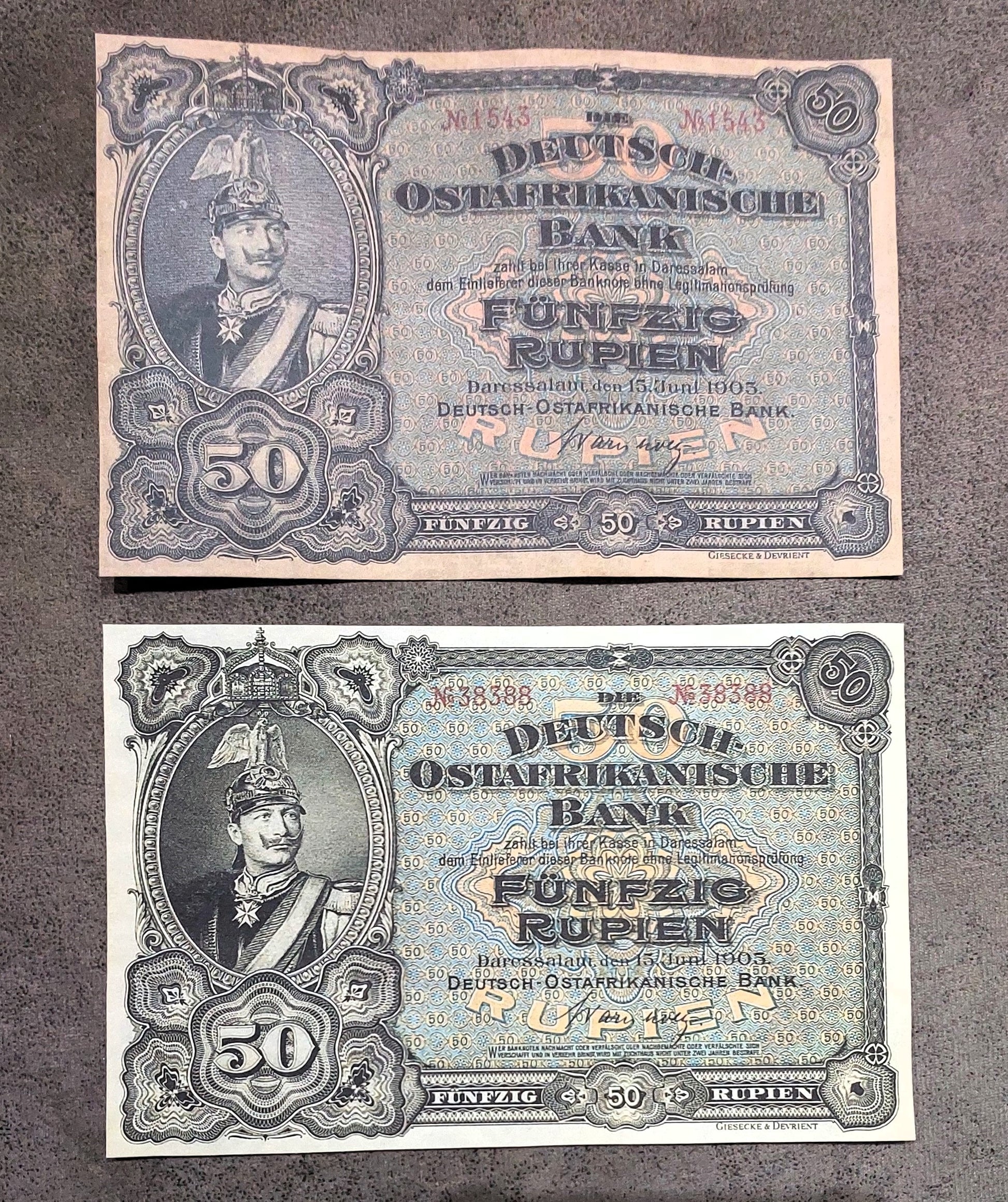 German East Africa 50 Rupien banknotes 1905 issue front obverse view