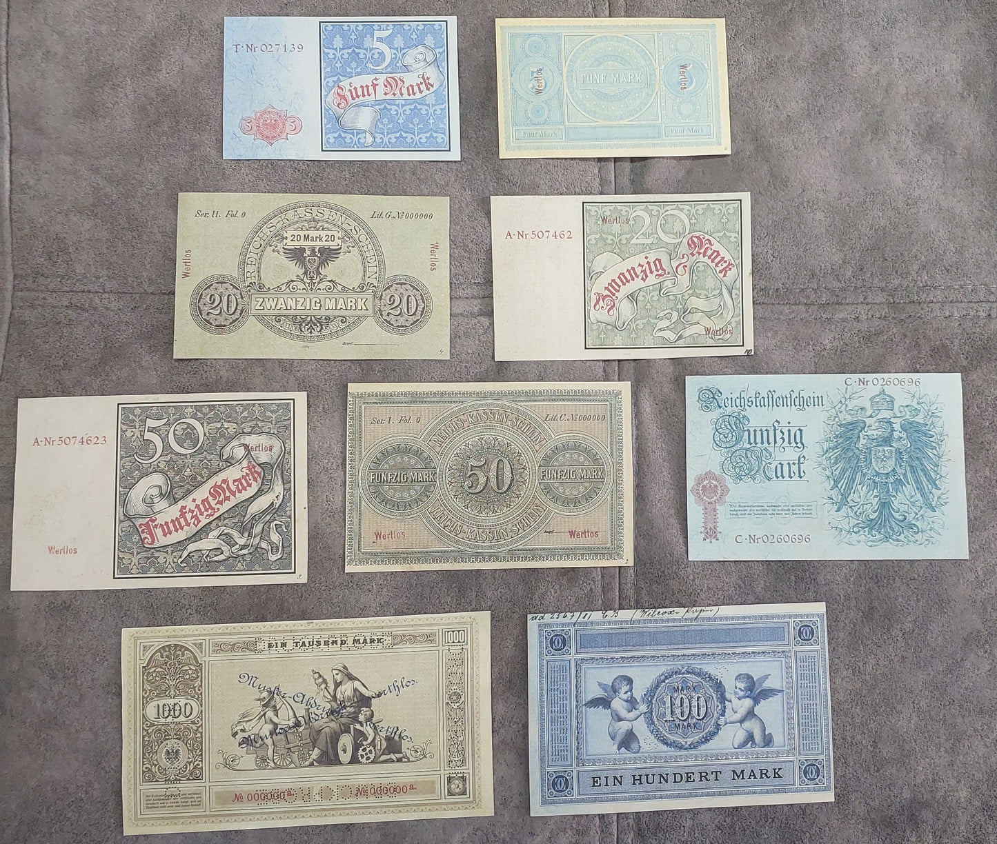 German Imperial Mark banknotes historical currency selection back