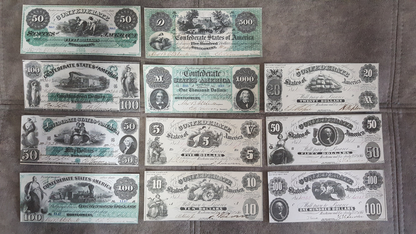 Nachdruck auf Papier mit W/M Vereinigte Staaten 1861 y. Konföderierten-Dollar KOSTENLOSER VERSAND