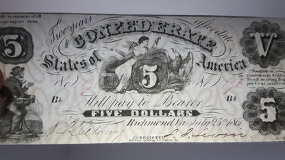 Réimpression sur papier avec filigrane États-Unis 1861 y. Billet Confédéré LIVRAISON GRATUITE