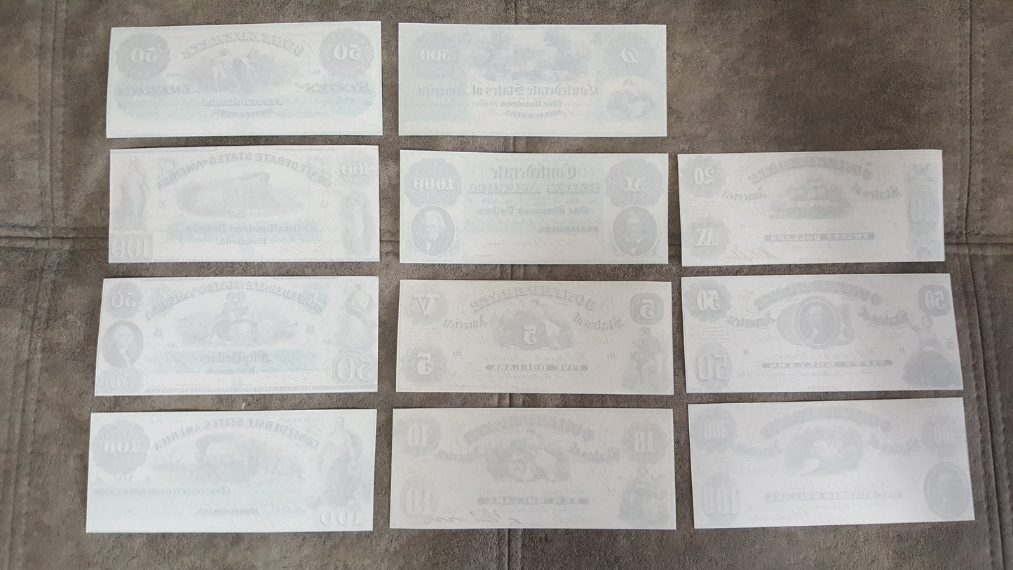 Nachdruck auf Papier mit W/M Vereinigte Staaten 1861 y. Konföderierten-Dollar KOSTENLOSER VERSAND