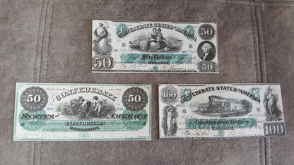 Réimpression sur papier avec filigrane États-Unis 1861 y. Billet Confédéré LIVRAISON GRATUITE