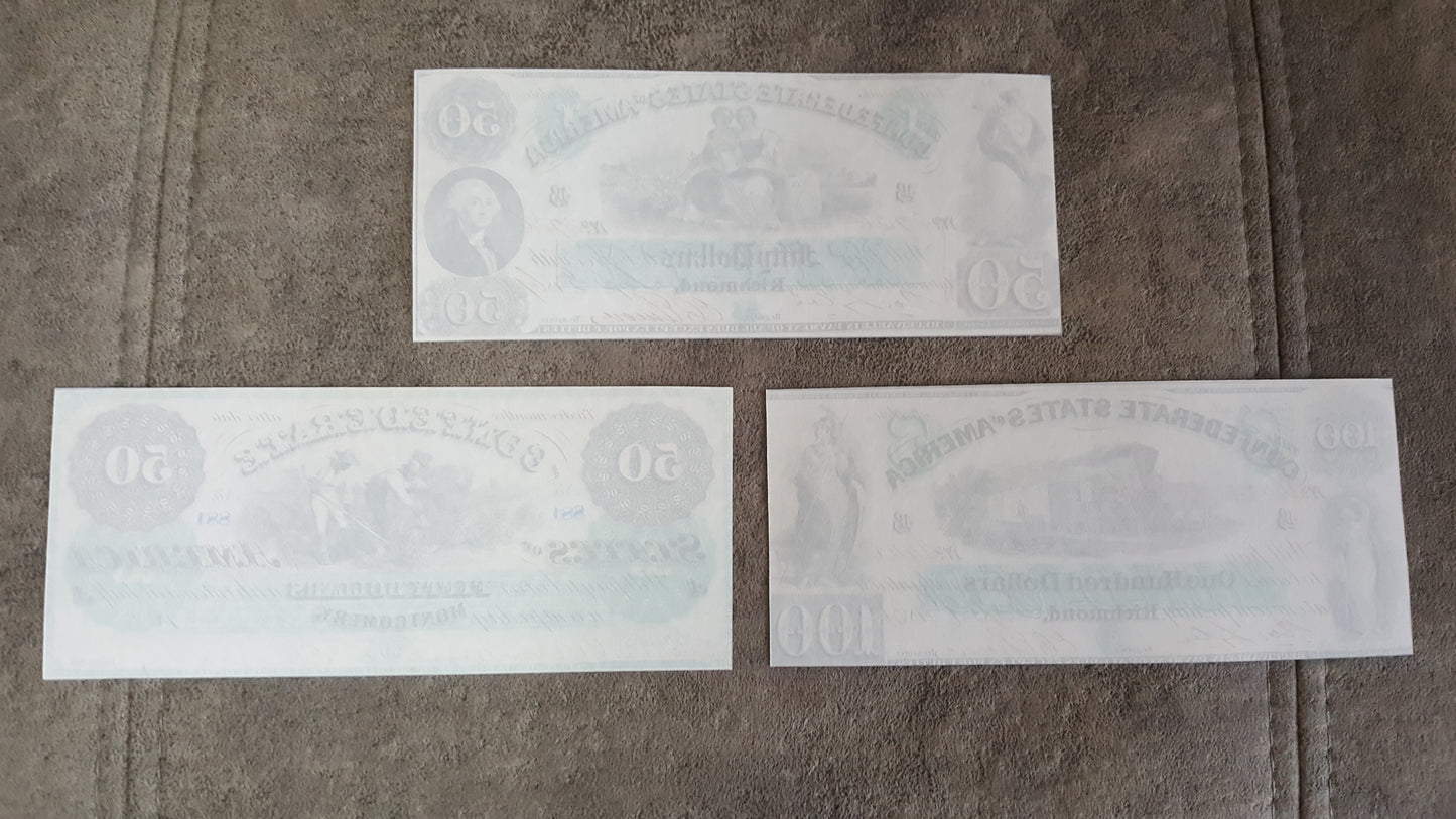 Nachdruck auf Papier mit W/M Vereinigte Staaten 1861 y. Konföderierten-Dollar KOSTENLOSER VERSAND