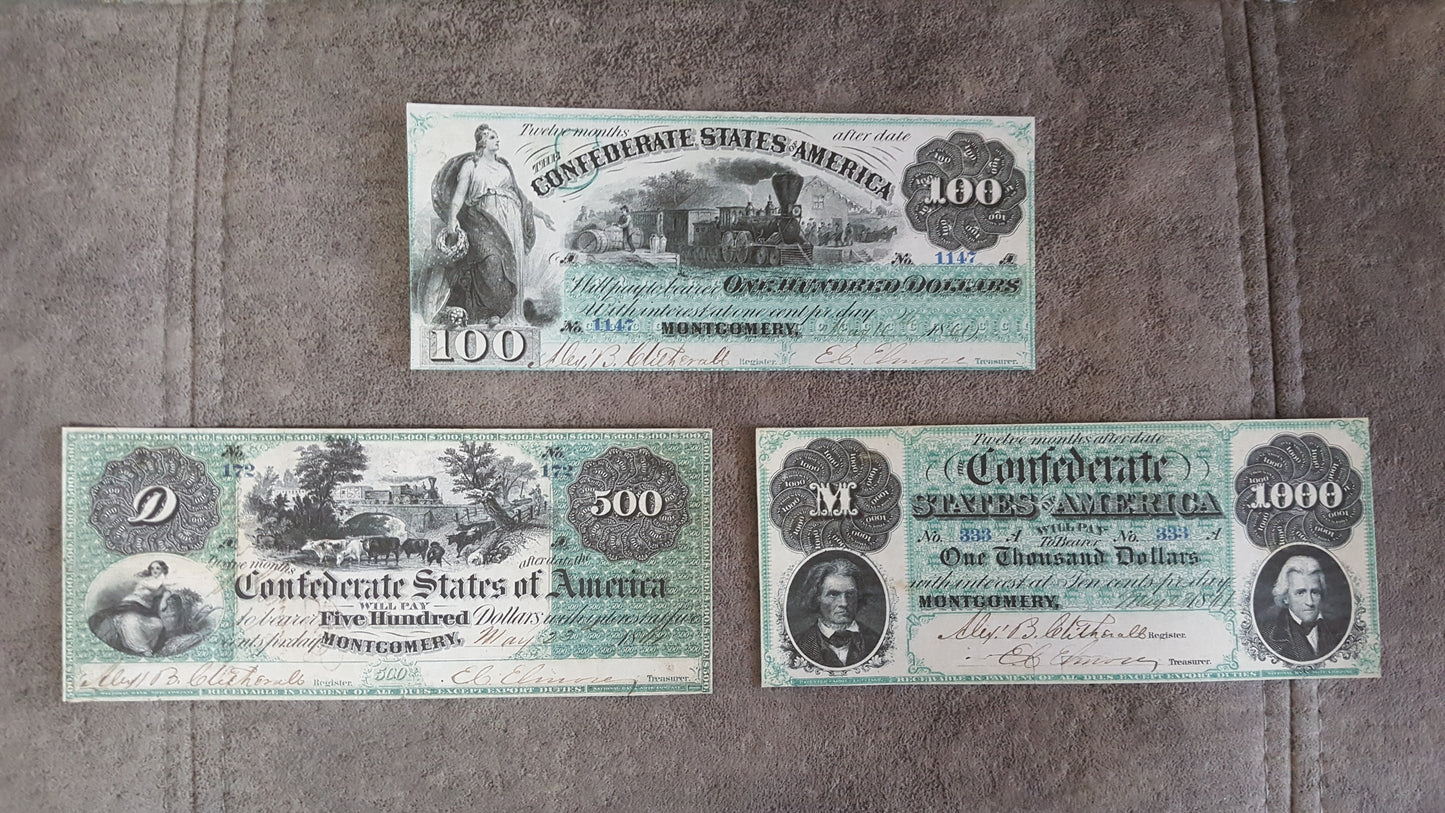Nachdruck auf Papier mit W/M Vereinigte Staaten 1861 y. Konföderierten-Dollar KOSTENLOSER VERSAND