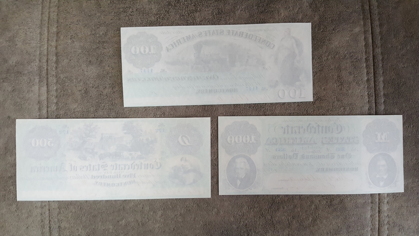 Nachdruck auf Papier mit W/M Vereinigte Staaten 1861 y. Konföderierten-Dollar KOSTENLOSER VERSAND