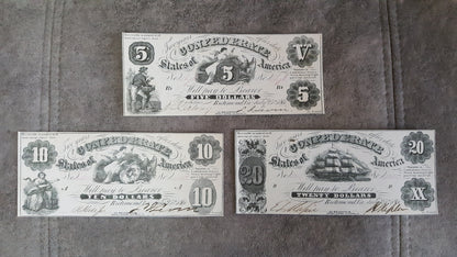 Réimpression sur papier avec filigrane États-Unis 1861 y. Billet Confédéré LIVRAISON GRATUITE