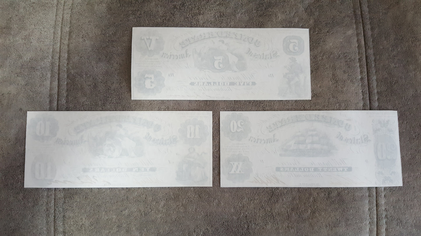 Nachdruck auf Papier mit W/M Vereinigte Staaten 1861 y. Konföderierten-Dollar KOSTENLOSER VERSAND