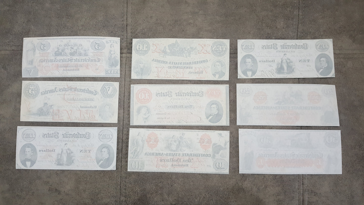 Nachdruck auf Papier mit W/M Vereinigte Staaten 1861-1862 y. Konföderierte (ROTER SATZ)