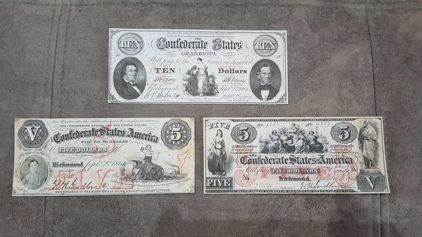 Nachdruck auf Papier mit W/M Vereinigte Staaten 1861-1862 y. Konföderierte (ROTER SATZ)