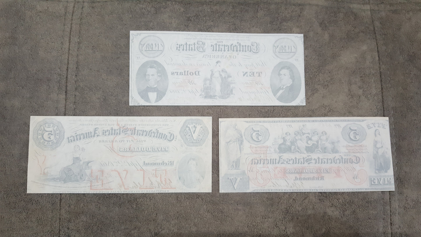 Nachdruck auf Papier mit W/M Vereinigte Staaten 1861-1862 y. Konföderierte (ROTER SATZ)