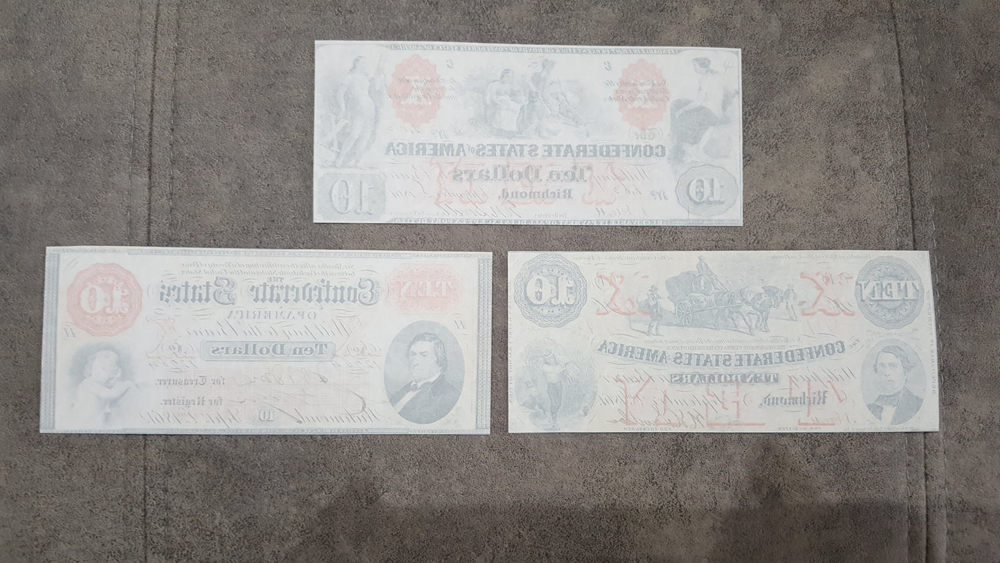 Nachdruck auf Papier mit W/M Vereinigte Staaten 1861-1862 y. Konföderierte (ROTER SATZ)