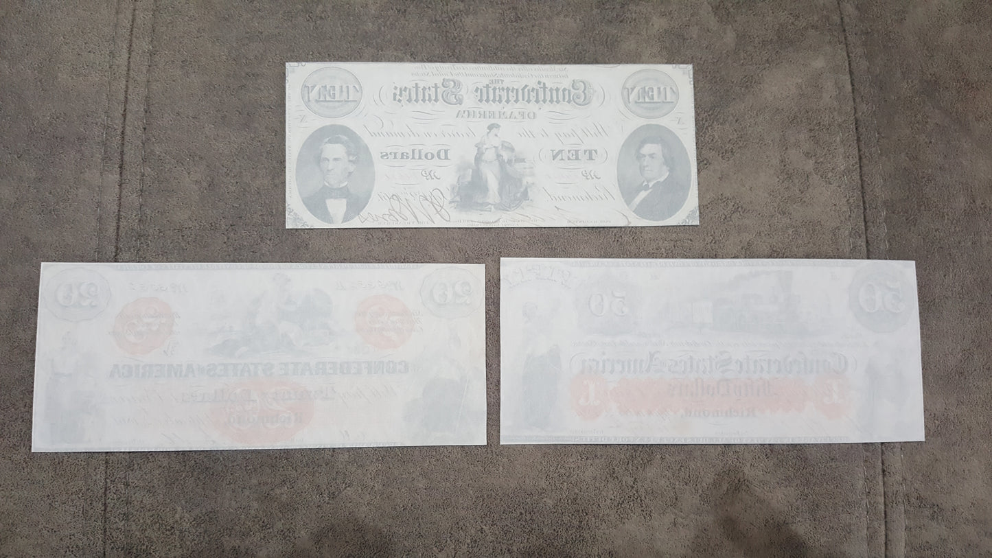 Nachdruck auf Papier mit W/M Vereinigte Staaten 1861-1862 y. Konföderierte (ROTER SATZ)