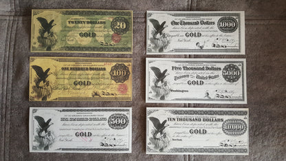 Réimpression sur papier avec filigrane, États-Unis 1863, 1 dollar or LIVRAISON GRATUITE !!!