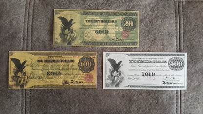 Réimpression sur papier avec filigrane, États-Unis 1863, 1 dollar or LIVRAISON GRATUITE !!!