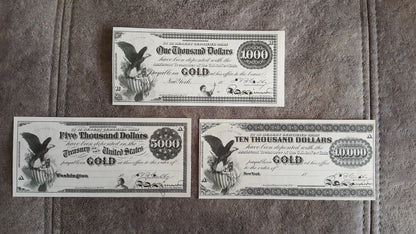 Réimpression sur papier avec filigrane, États-Unis 1863, 1 dollar or LIVRAISON GRATUITE !!!
