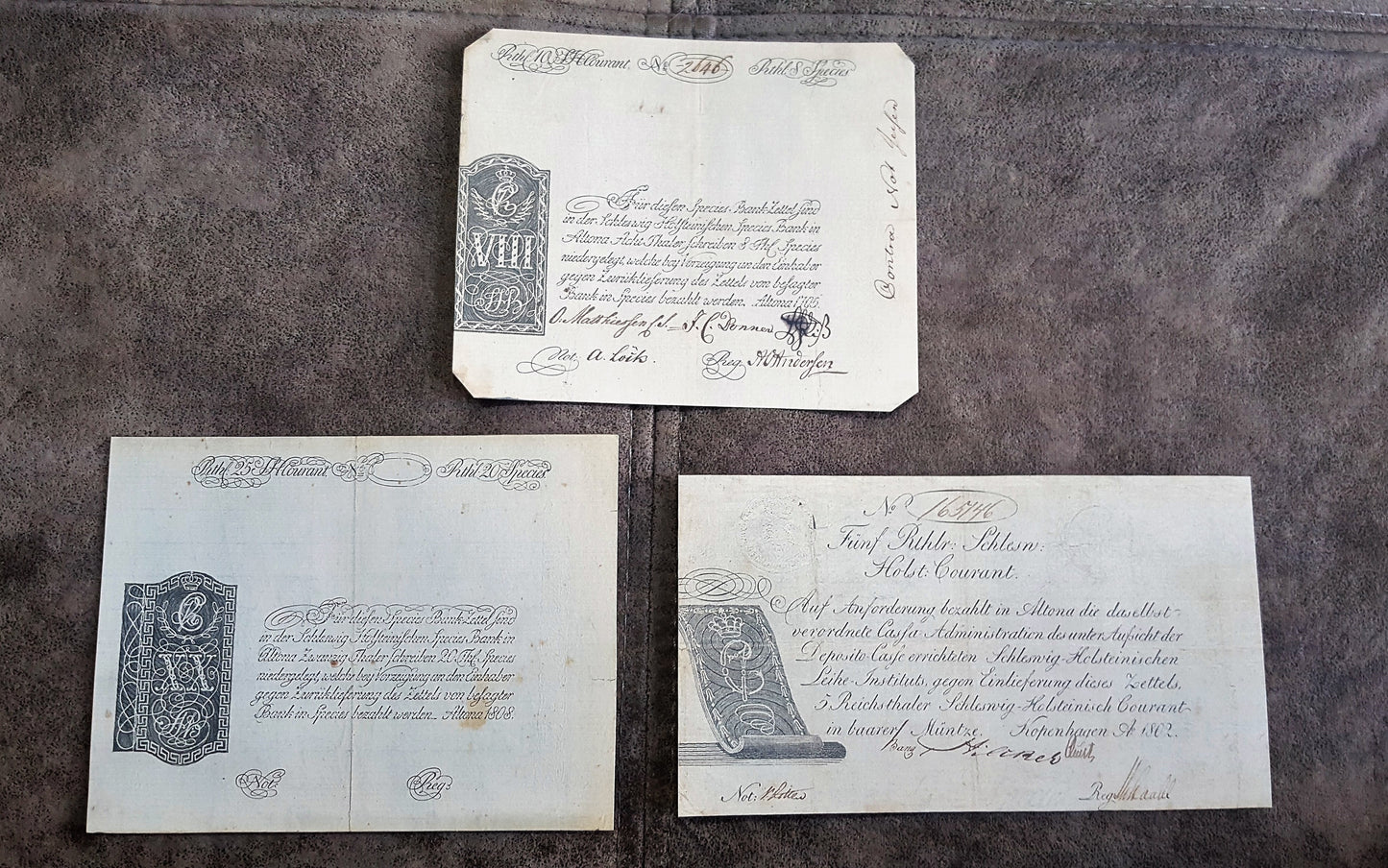 Old German States Schilling and Thaler historical banknotes front obverse view